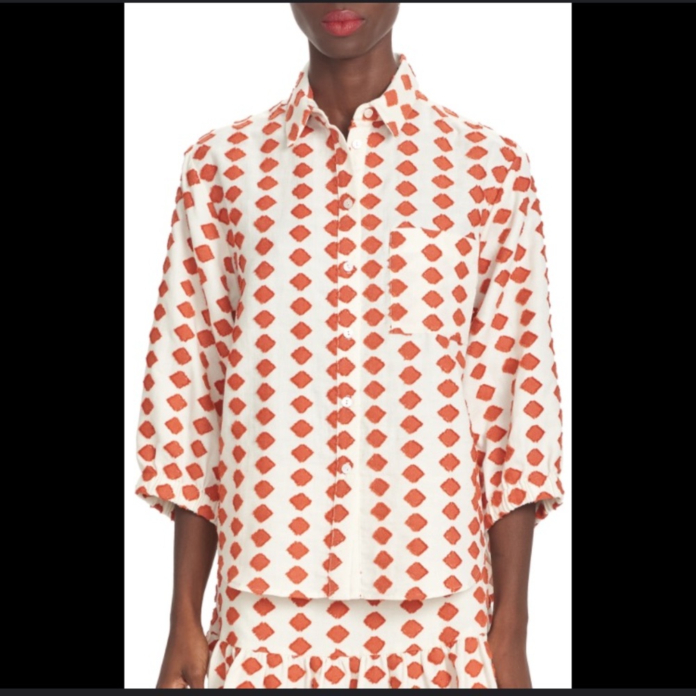 Corey Lynn Calter CATRIONA Top Diamond Small Cream Orange Textured Dot Cotton
